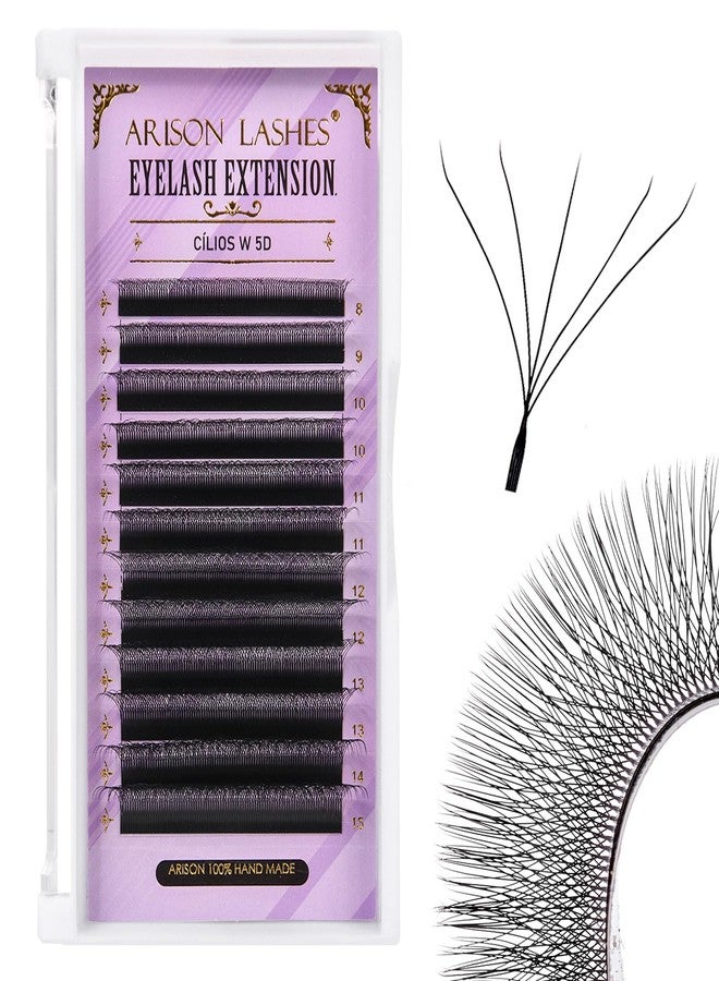 أريسون لاشز رموش أريسون 5D على شكل حرف W، وصلات رموش طبيعية ناعمة وكثيفة، مراوح جاهزة، من المنك الصناعي، أسود مطفي، مجموعة من 12 صفًا (5DW-0.07-D-8-15mix) - Image 1